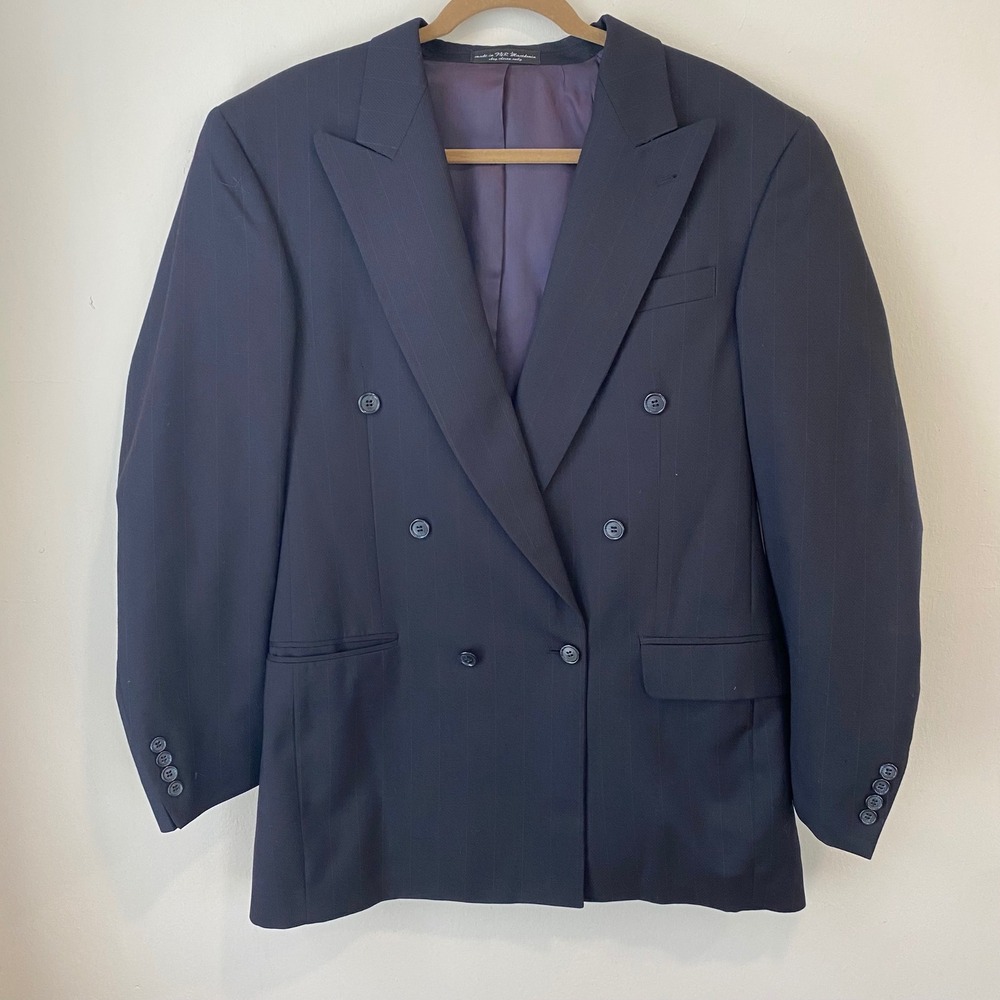 Gianfranco Ruffini Italy 100% Wool‎ Mens L-40 Black Pinstripe Blazer